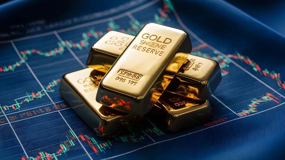 Gold bars on a market chart