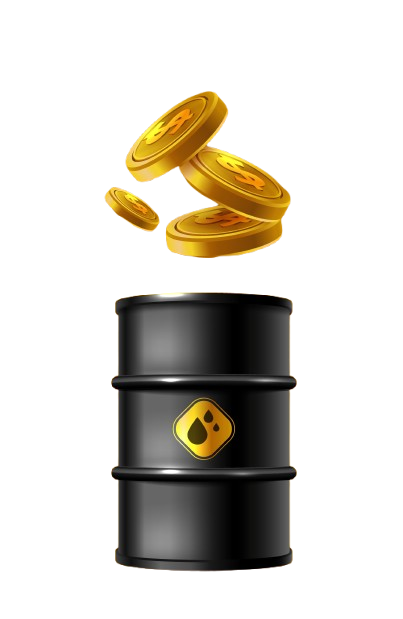 Oil barrel with gold asset coins